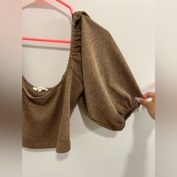 🍁Et Clet Brown Puff Sleeve Square Neck Crop Top - Picture 5 of 8